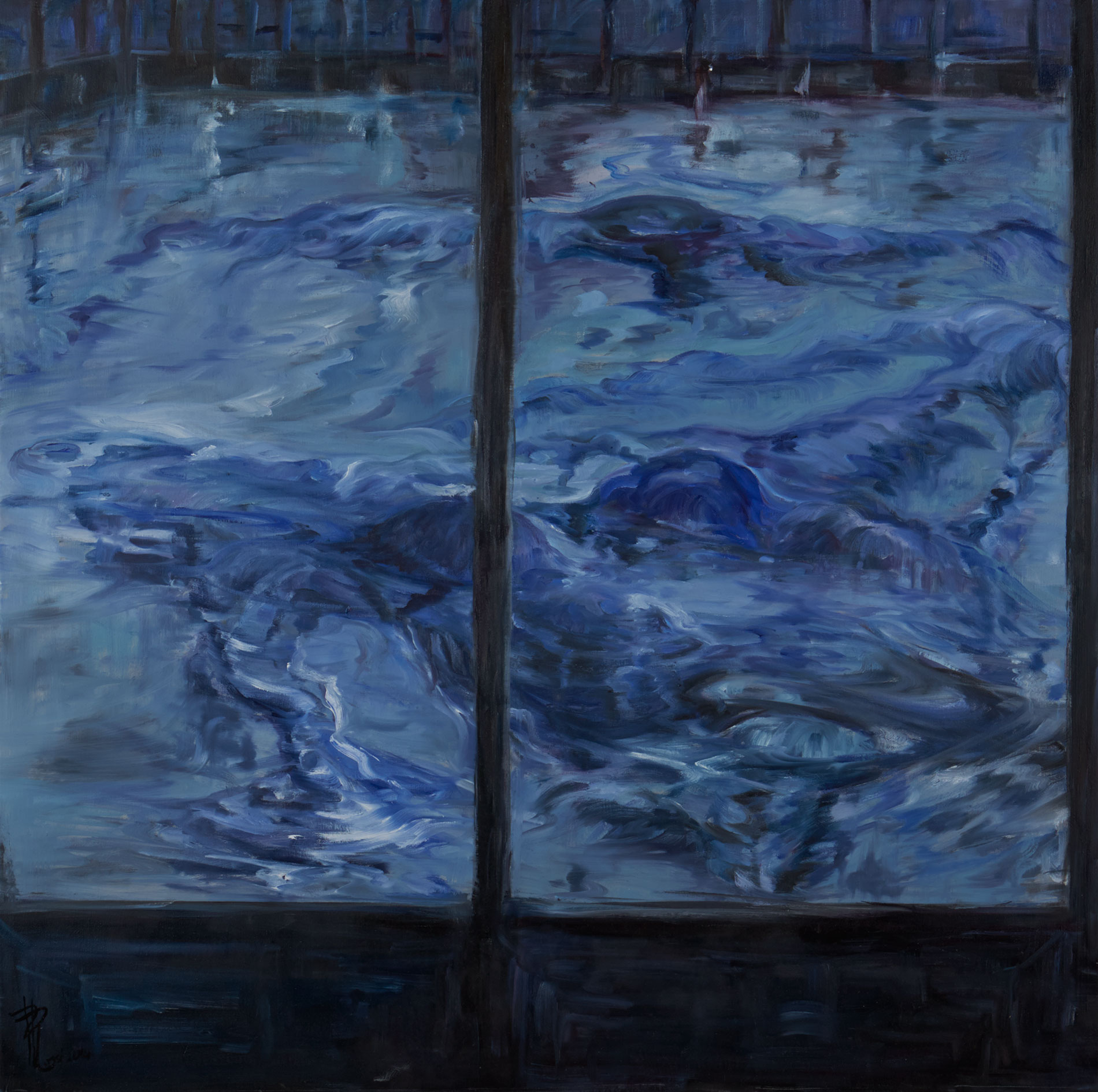 Blu notturno (2014)   dittico left panel     100x100 cm