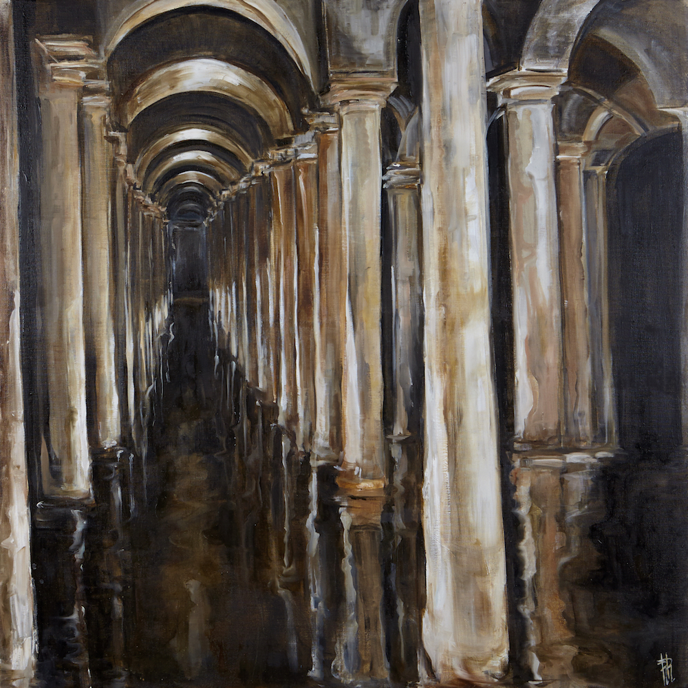 la via dell'acqua I , 2018 oilo su tela di lino 100 x 100 cm