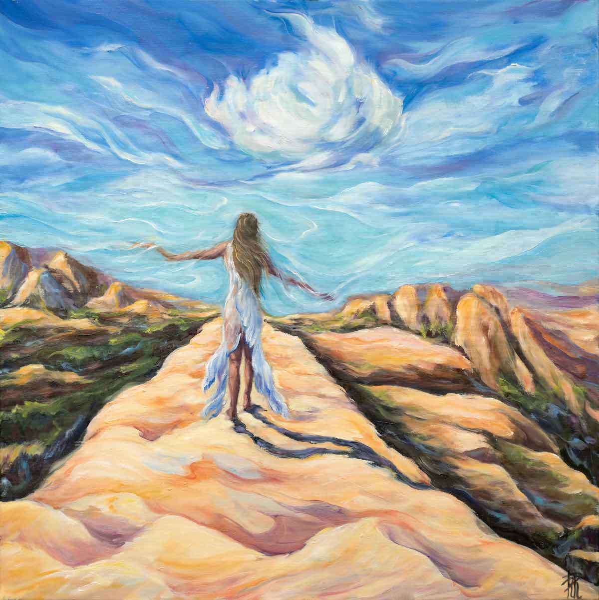 Les ailes du nuage, olio su tela, 60 x 60 cm, 2023