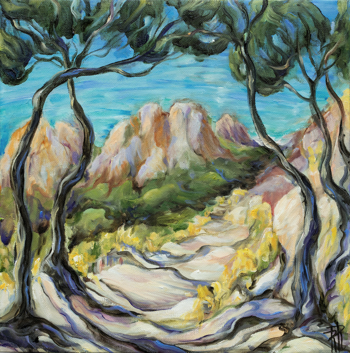 le sentier des genetes huile sur toile , 2024 30 x 30 cm